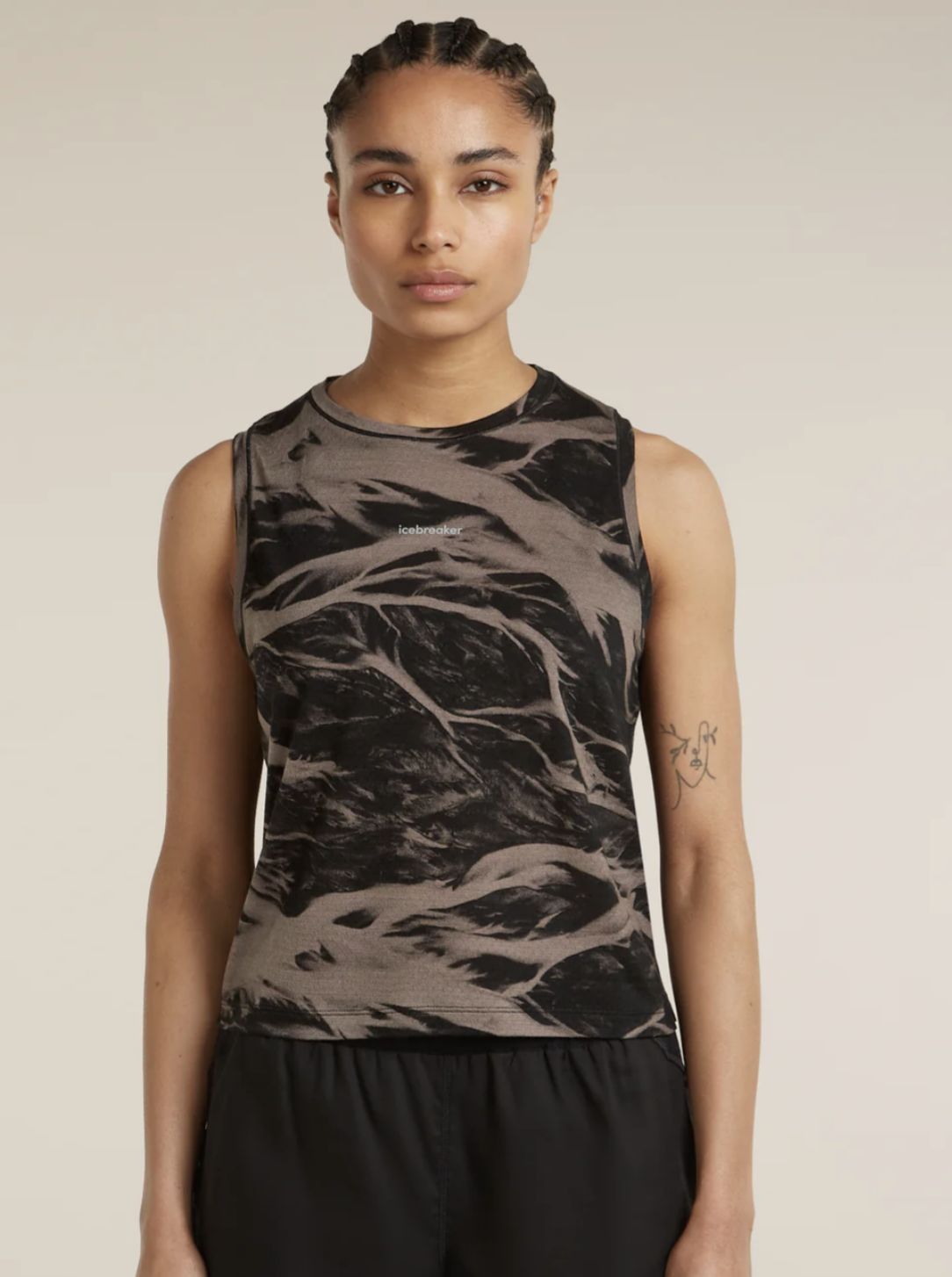 Women Merino Blend 125 Cool-Lite Speed Tank Motion AOP, Colour: PORCINI/BLACK/AOP, Size: Small