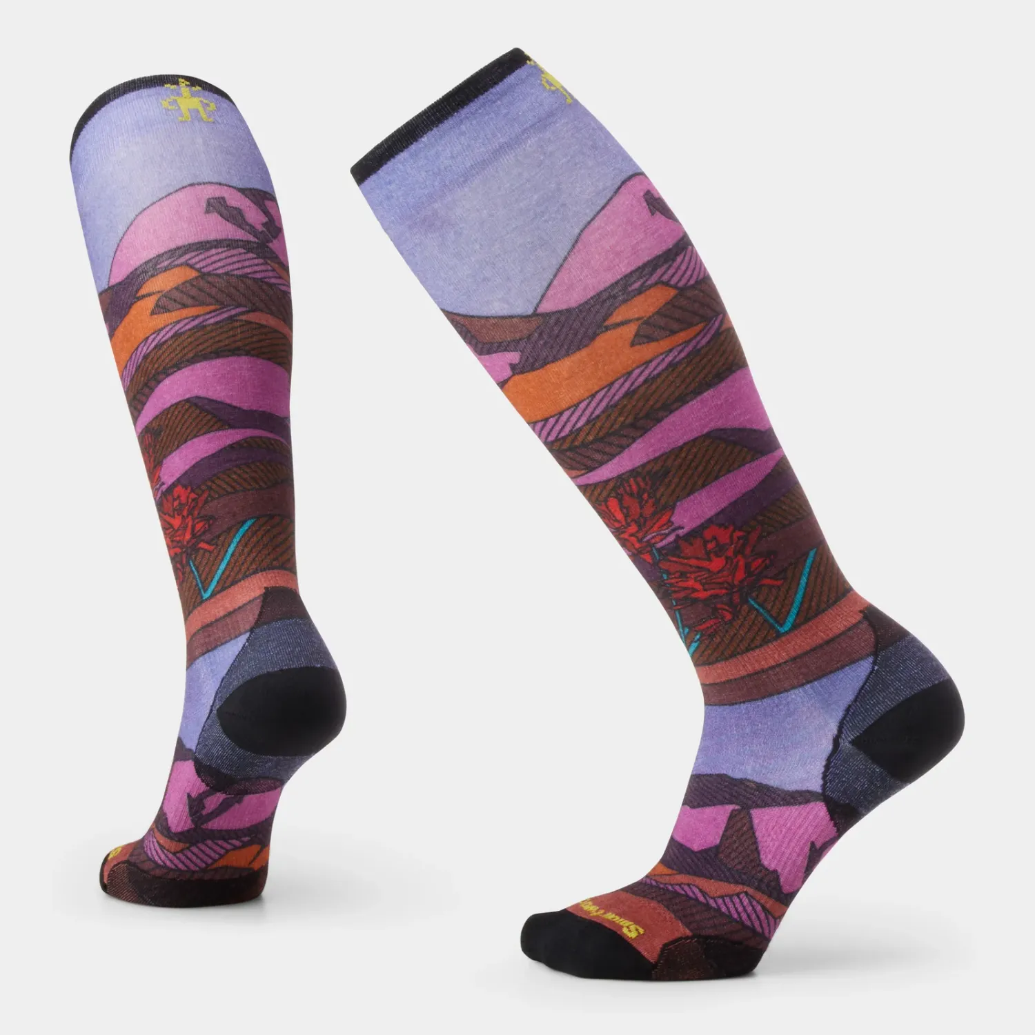 Women's Ski Zero Cushion Floral Field Print OTC Socks, Colour: PICANTE, Size: S