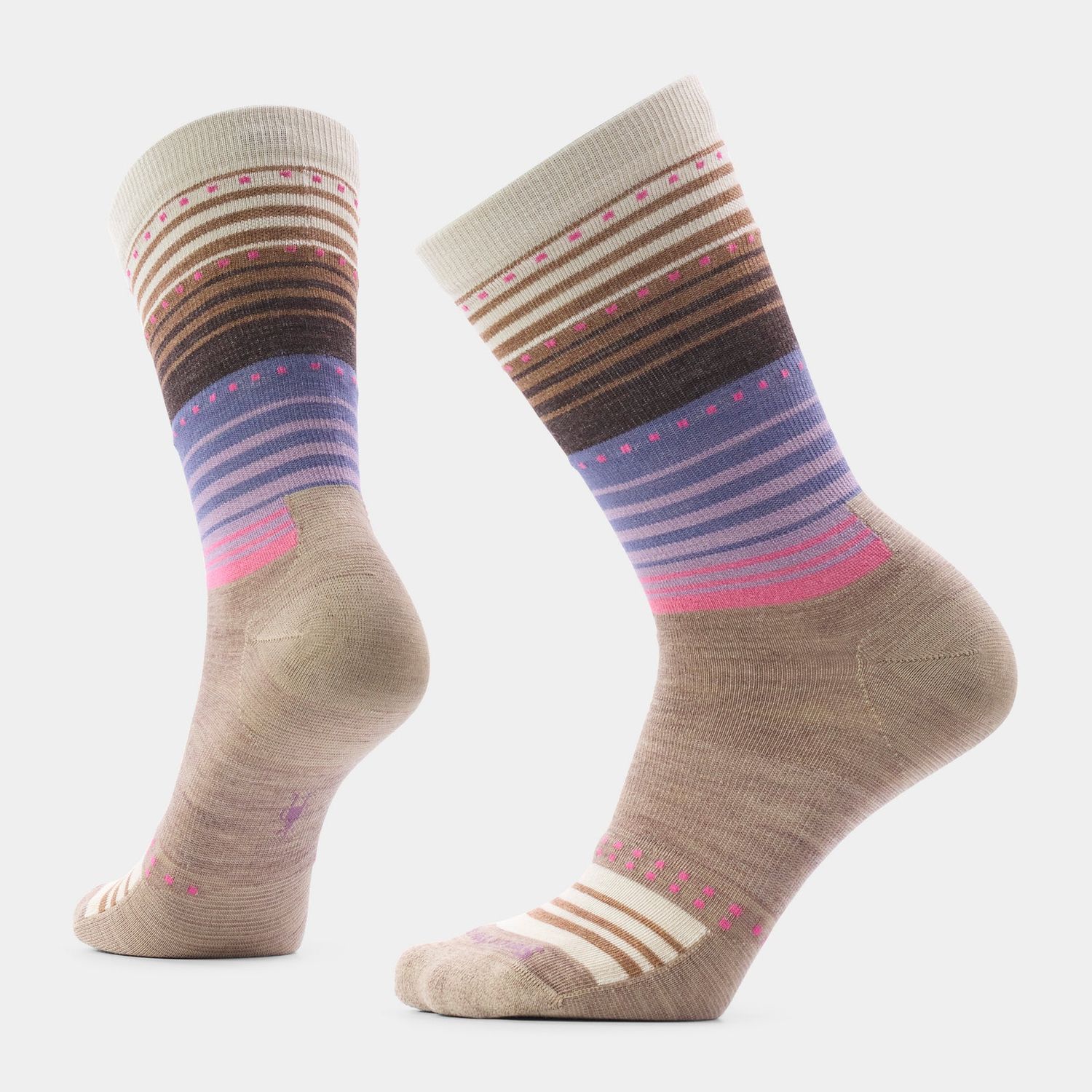 Women's Everyday Stitch Stripe Crew Socks, Colour: FOSSIL-CHESTNUT, Size: S