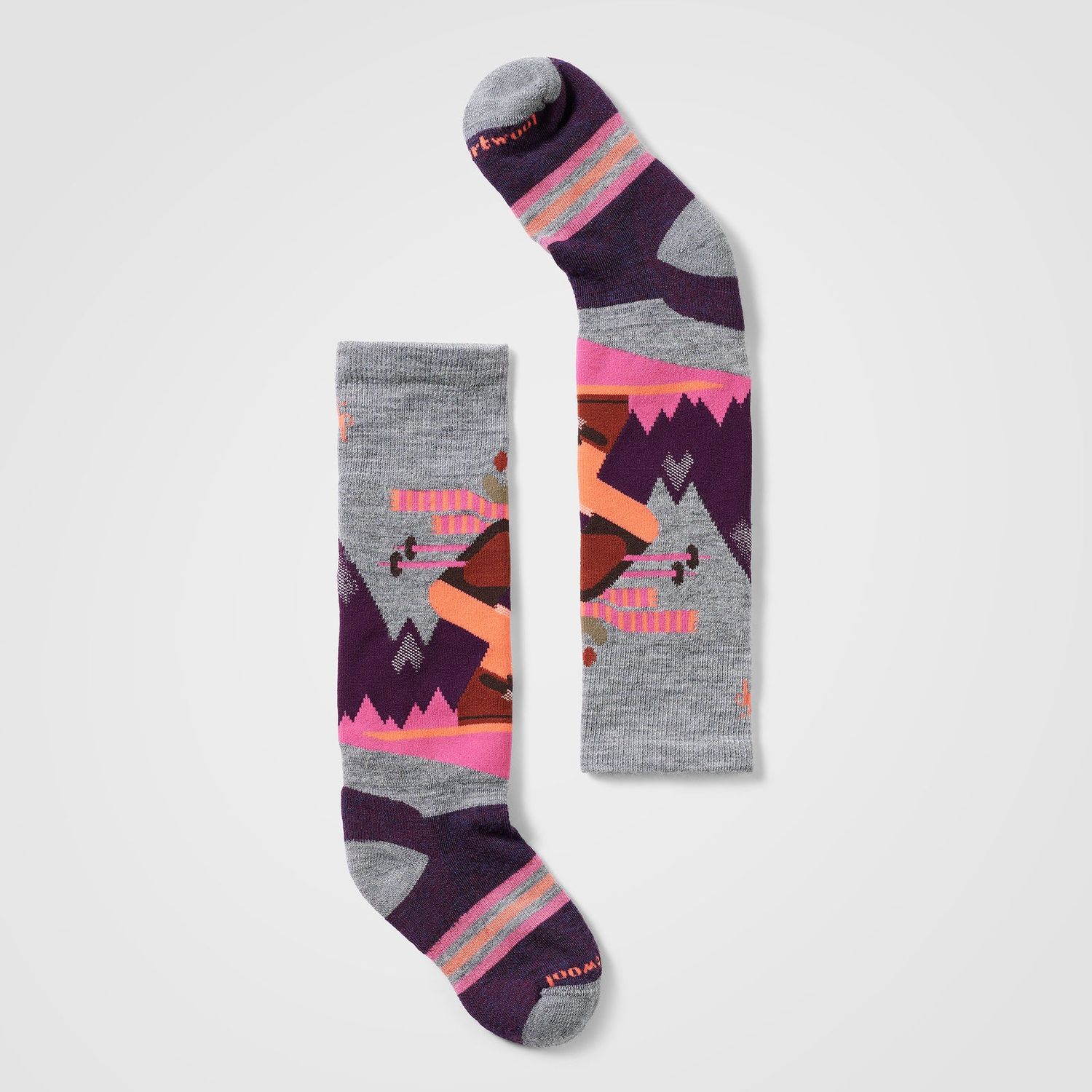 Kids' Wintersport Full Cushion Mountain Moose OTC Socks, Colour: LIGHT GRAY-PINK, Size: L