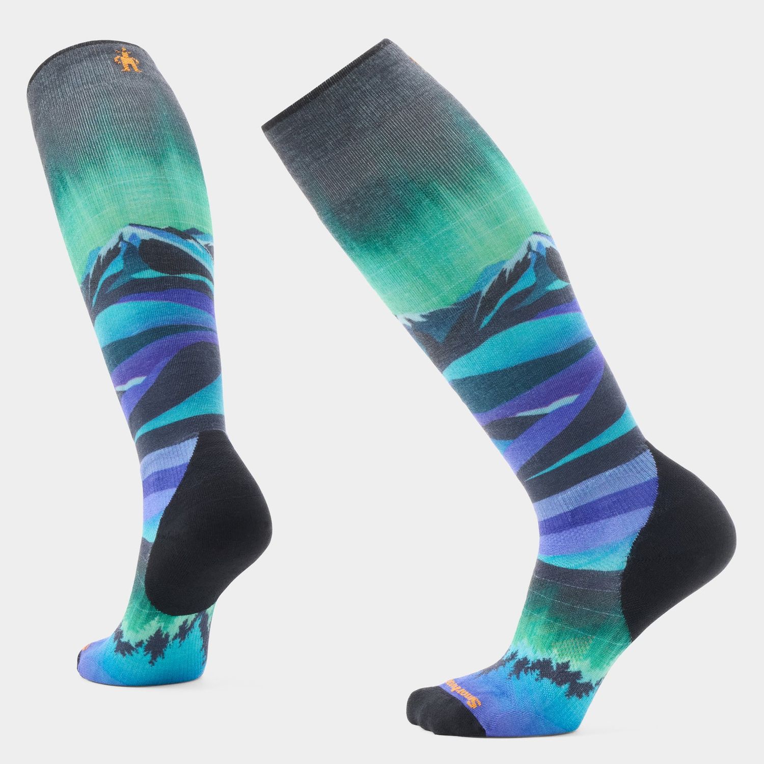 Women's Ski Targeted Cushion Compression Print OTC Socks, Colour: BLACK, Size: S