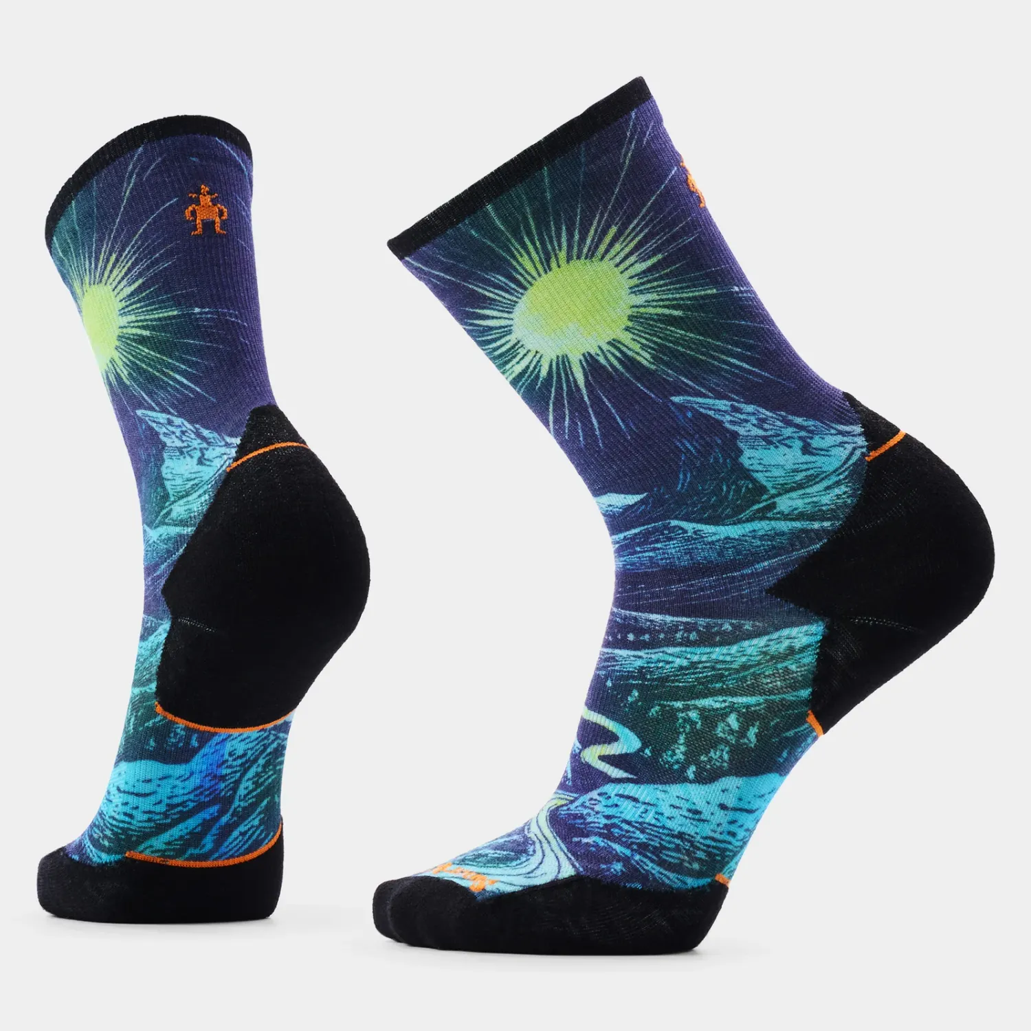 Trail Run Targeted Cushion Treeline Print Crew Socks, Colour: DEEP NAVY, Size: M