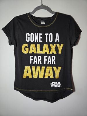 Star Wars T-Shirt &quot;Gone to a galaxy far far away&quot; Black with Gold Glitter and White Lettering Teen Small (S) - G