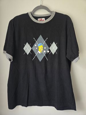 Homer Simpson Golf Official The Simpsons Men&#39;s Medium (M) T-Shirt (Black with Grey Lined Sleeves) - GU