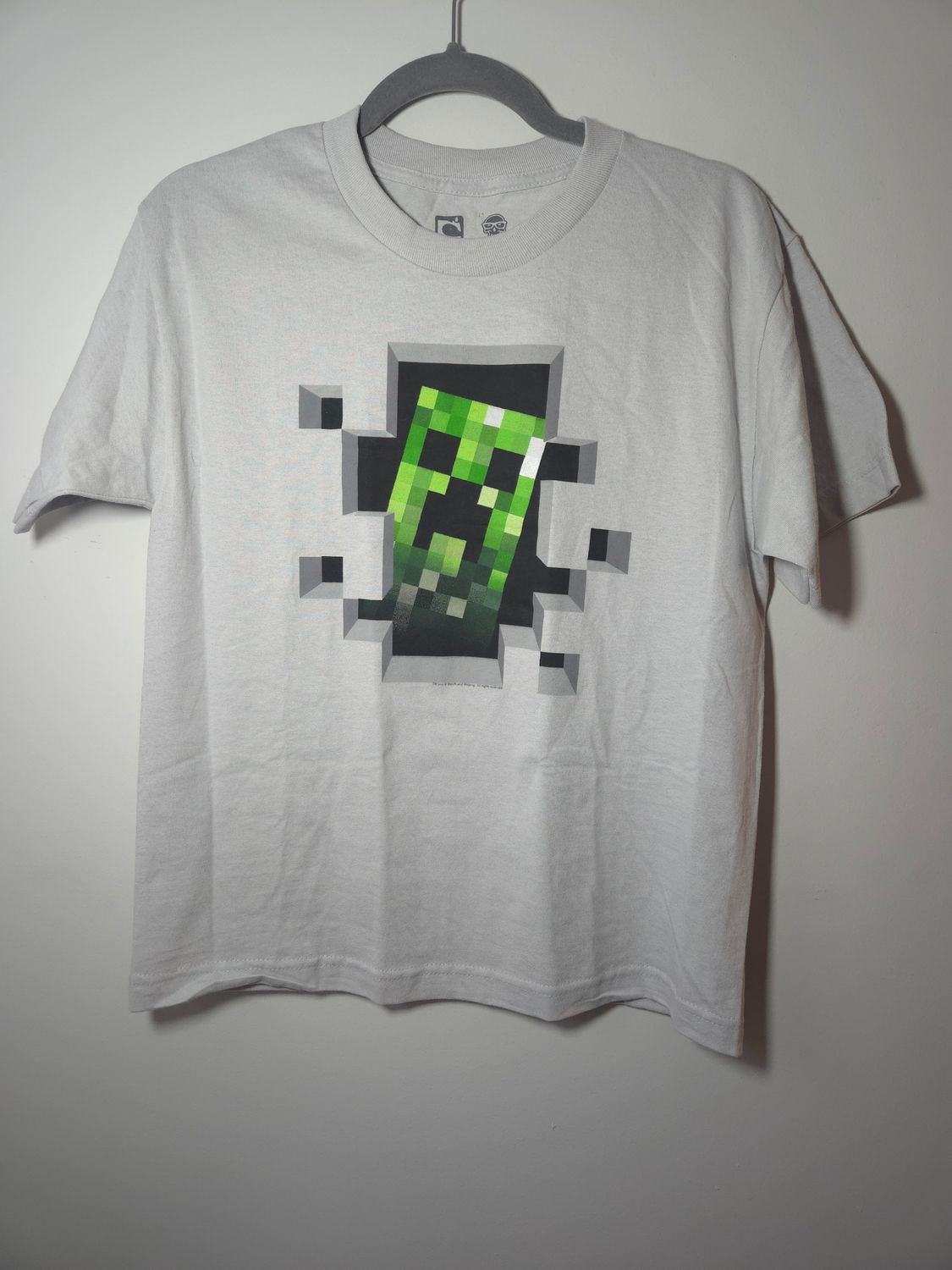 Minecraft Geeky Tee for Boys Large (L) Graphic T-Shirt Light Grey - G