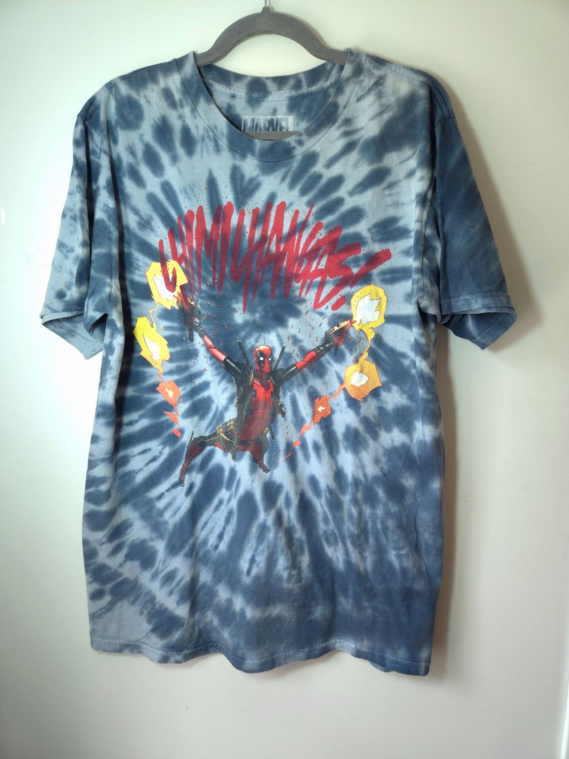 Deadpool Marvel Graphic T-Shirt Men&#39;s Large (L) Blue and White Tie Dye - G