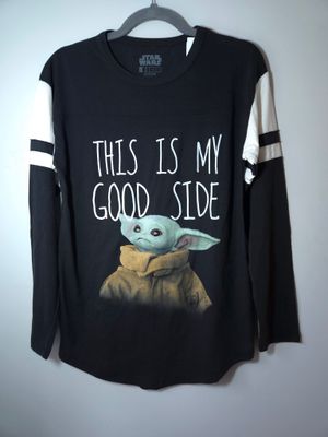 Star Wars: Baby Yoda Grogu &quot;This is my good side&quot; Long-sleeve Shirt Unisex Men&#39;s Small (S) / Women&#39;s Large (L) Black and White - NWT