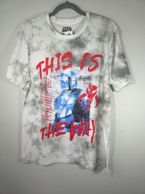 Official Star Wars: The Mandalorian &quot;This is the way&quot; Graphic T-Shirt Men&#39;s Medium (M) White and Grey Tie Dye - NWT