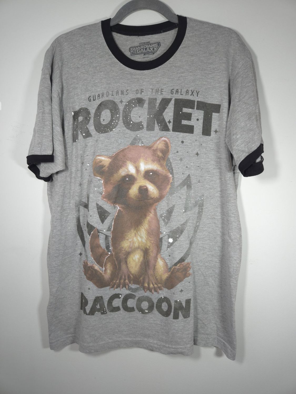 Marvel Studios Rocket Raccoon Guardians of the Galaxy Men&#39;s Large Graphic T-Shirt Light Grey - E