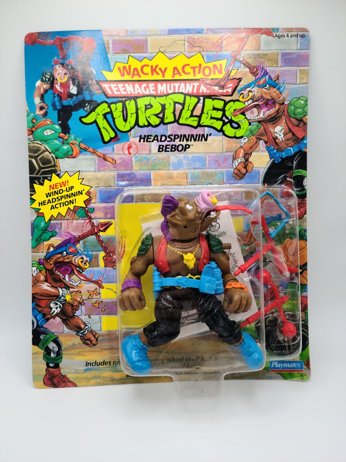 1991 Head Spinnin&#39; Bebop Scellé Non Perforé TMNT - Les Tortues Ninja Vintage Playmates