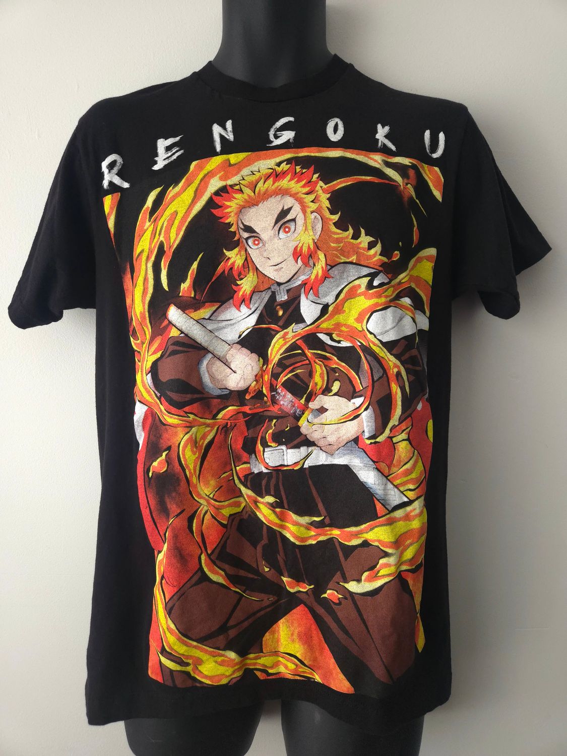 Demon Slayer: Rengoku Black Graphic Tee Women&#39;s Large T-Shirt