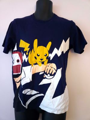 Pokemon: Ash Ketchum &amp; Pikachu (navy blue) Graphic Tee Women&#39;s Medium T-Shirt