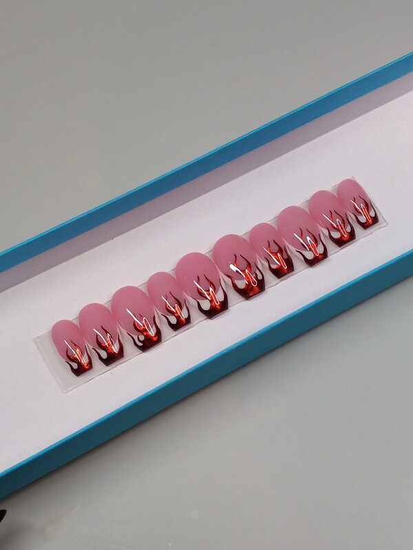 Red| Flame| Fire| Chrome| French Tip| Gel Press On Nails