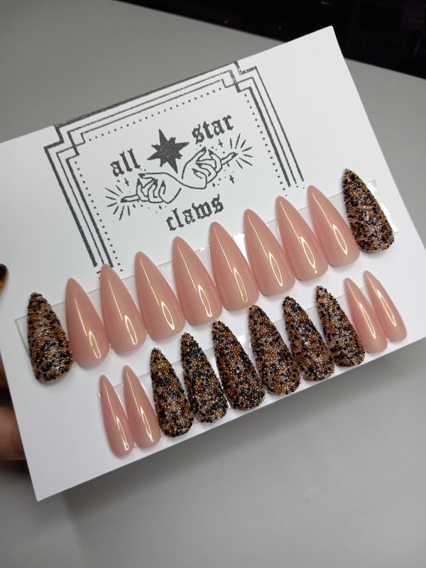 RTS-Stiletto-Pink-Nude-Caviar-Bead-Gel Press Ons