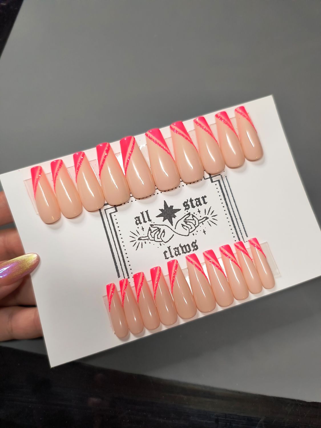 RTS Long Coffin| Pink| Glitter| Gel Press Ons