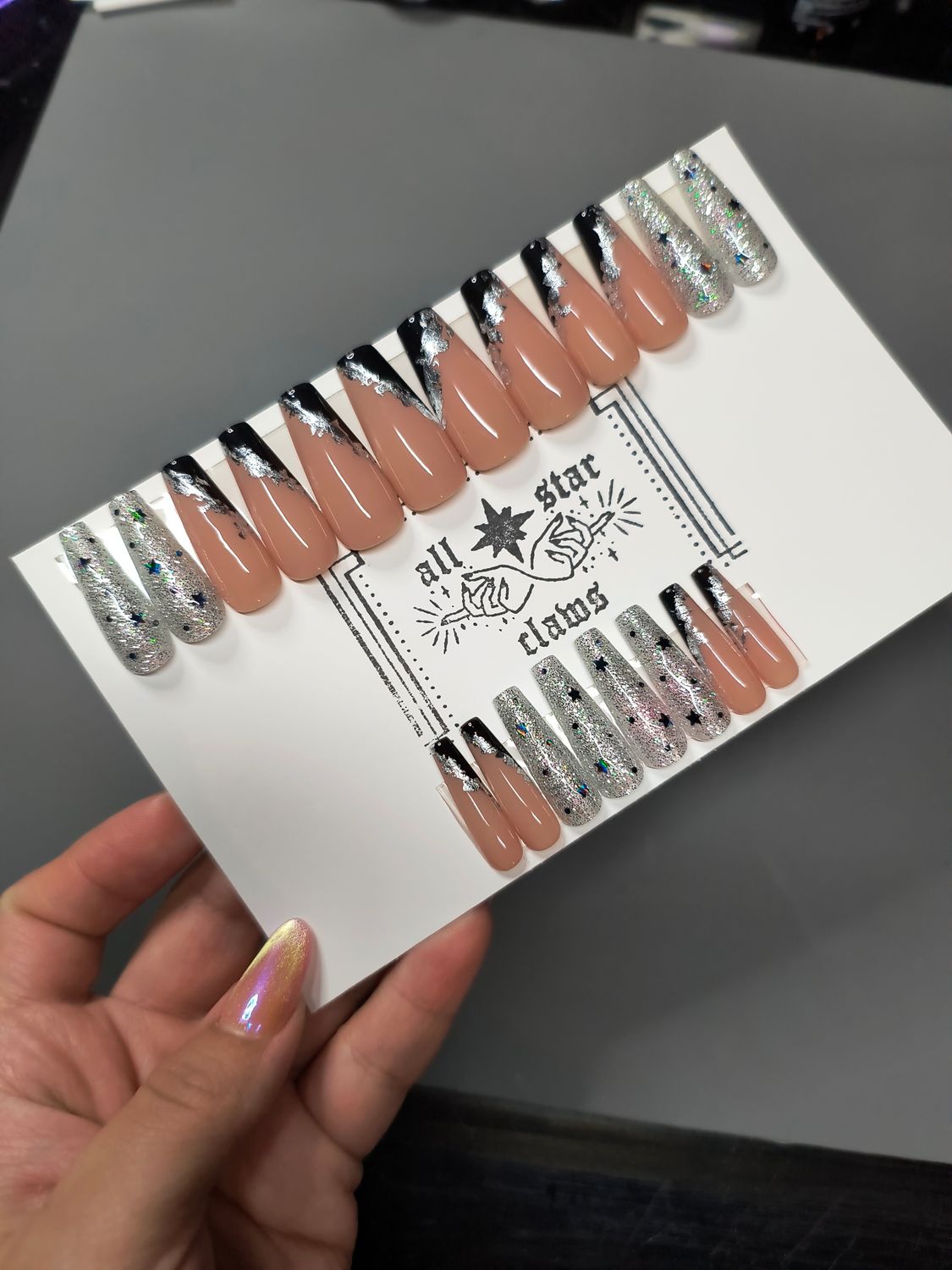 RTS Long Coffin| Black| Foil| Silver| Gel Press Ons