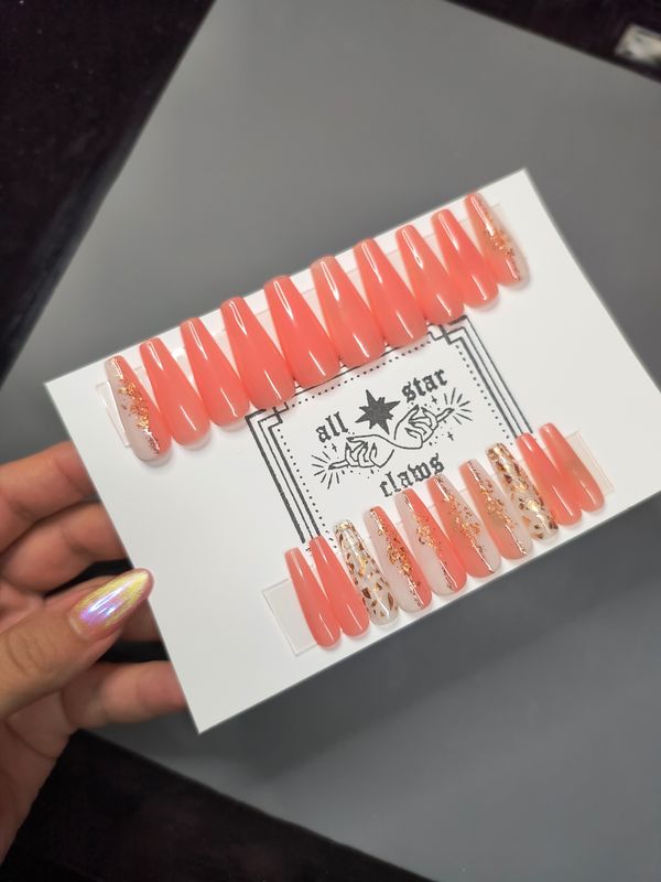 RTS Long Coffin| Nude| Rose Gold| Gel Press Ons