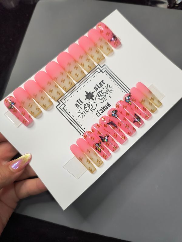 RTS Long Square| Pink| Ombre| CC| Butterfly| Matte| Gel Press Ons