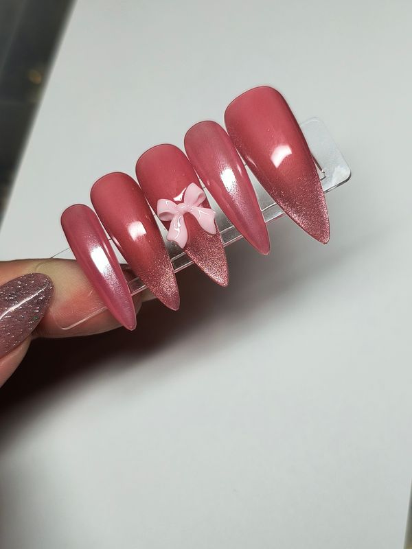 French Tip| Cat Eye| 3D Bow| Pearl Chrome| Gel Press ons