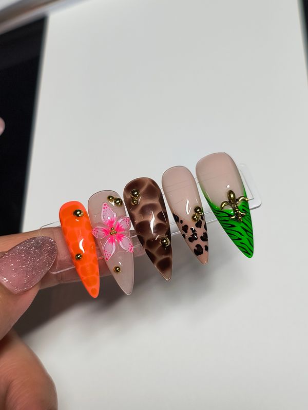 Mix Match| Animal Print| French Tip| 3D Flower| Gold Charms| Gel Press ons