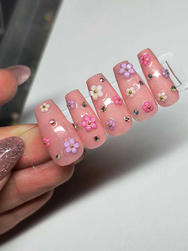 3D Flower| Rhinestone| Glitter| Spring| Gel Press ons