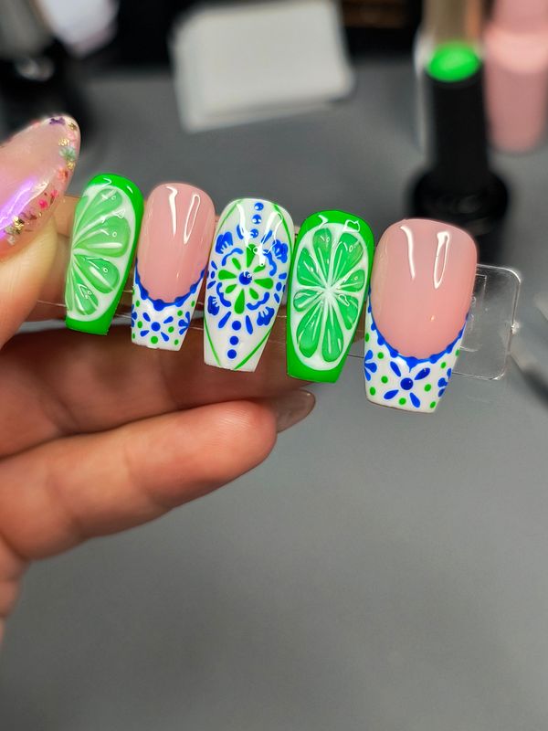 Citrus| 3D Lime| Tile| Spring| Summer| Gel Press ons