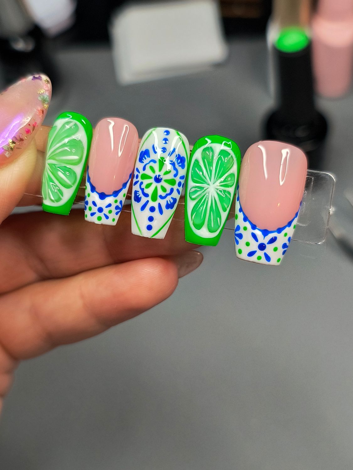 Citrus| 3D Lime| Tile| Spring| Summer| Gel Press ons