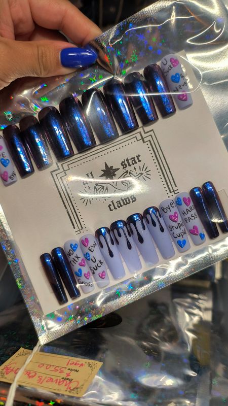 RTS Long Square| Blue| chameleon flake| Matte| Heartbreaker| Gel Press Ons