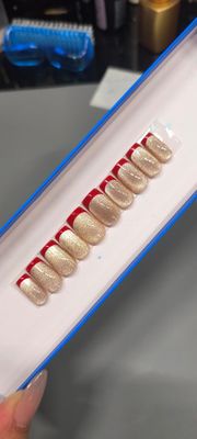 Red French Tip| Cat Eye| Short Square| Med| Gel Press ons