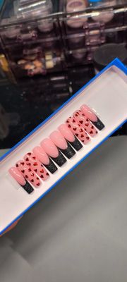 Black Glitter| Tip| Red chrome hearts| Valentine| Gel Press ons