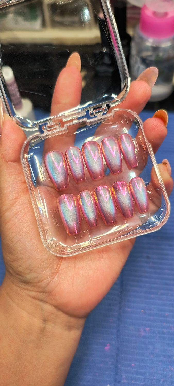 Pink| Cat Eye| Chrome| Gel Press ons