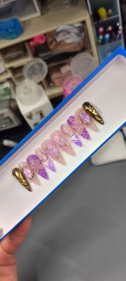 Freestyle| Purple|3D flowers| Chrome| Cat Eye| Gel Press ons