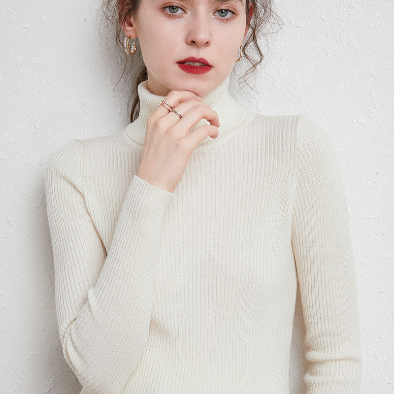 Luxe Turtleneck Sweater: Slim-Fit Wool for Fall/Winter, Color: White, Size: S