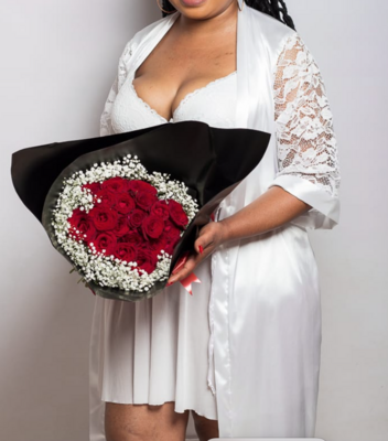 OYL - Satin Lace Sleeve Gown