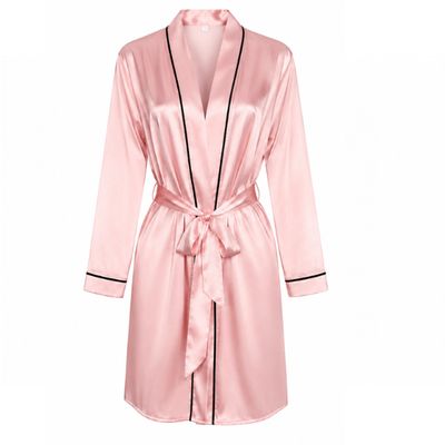 OYL - Long Sleeve Satin Gown with Piping