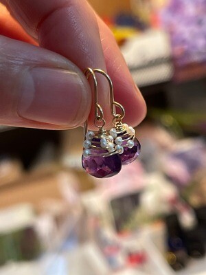Amethyst, Pearl and 14k Gold Vermeil Tiny Drop Earrings