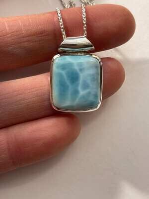 Larimar in Solid Sterling Silver Pendant with solid sterling silver chain