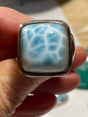Larimar Ring Size 9 Square Chunky Solid Sterling Silver