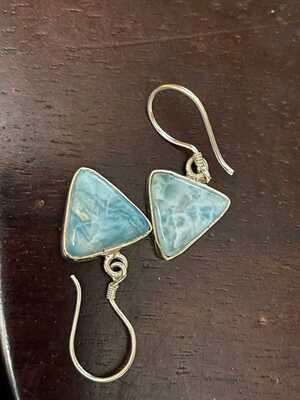 Larimar Triangle Earrings in Sterling Silver with Sterling Silver Bali Hooks