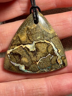 Boulder Opal Triangle Bare Naked Pendant Earthy Grounding October Birthstone Hand Drilled and Strung on Italian Leather