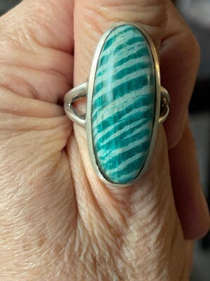 Spectacular Amazonite Ring size 9 Solid Sterling Silver Bezel and Band, large stone, beautiful setting, Open Back