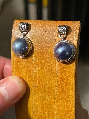 Bali Sterling Silver and Natural Blue Pearl Post and Drop Earrings
