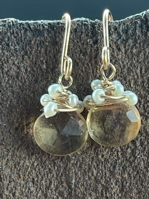 Citrine and Pearl in 14k gold vermeil earrings and hooks
