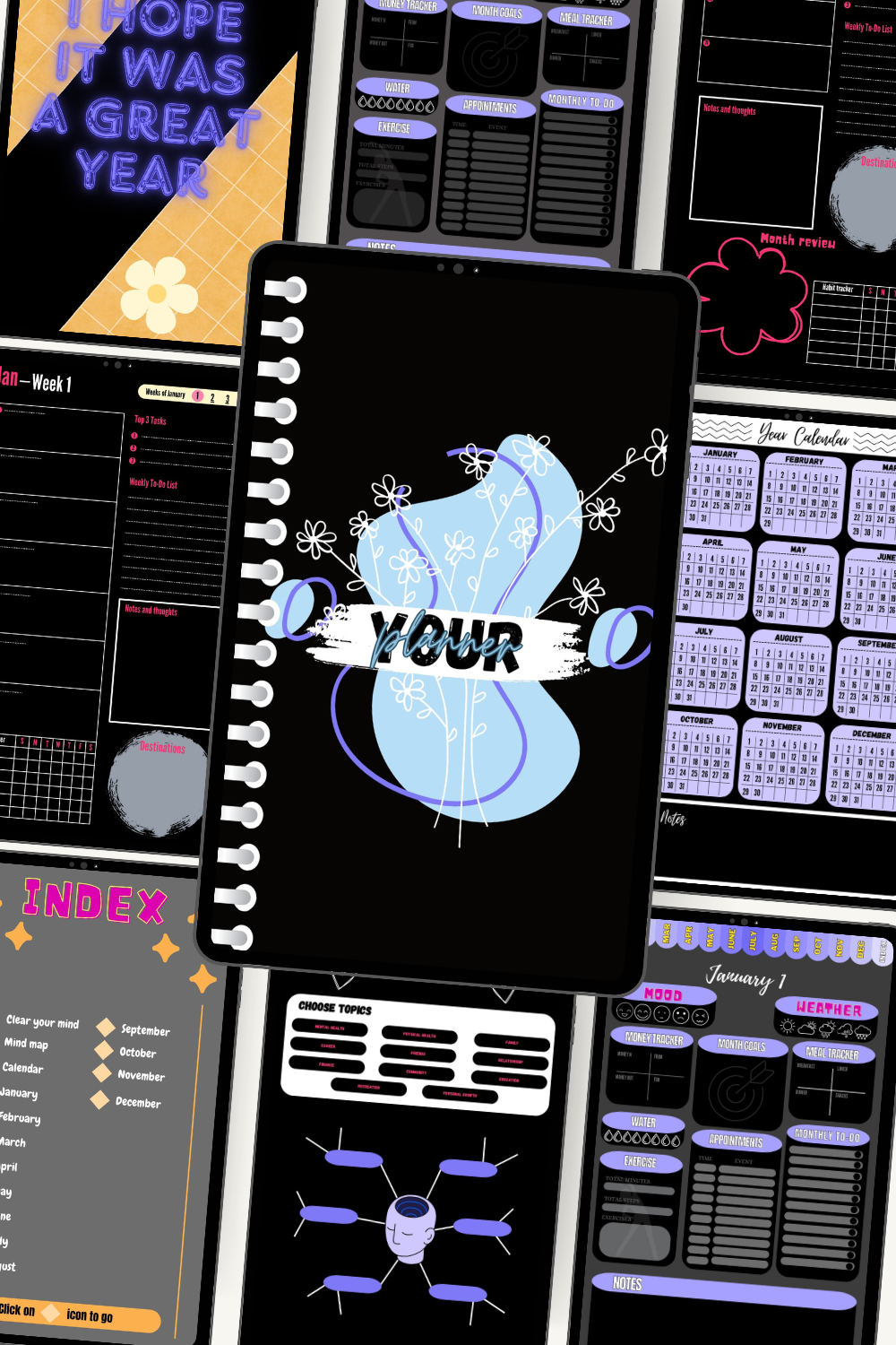 Dark digital year planner