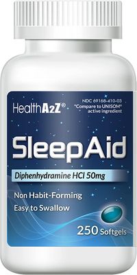 HealthA2Z Sleep Aid, 250 Soft gels Diphenhydramine HCl 50 mg