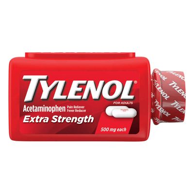 Tylenol Extra Strength 500mg acetaminophen – 325 caplets bottle - front view.