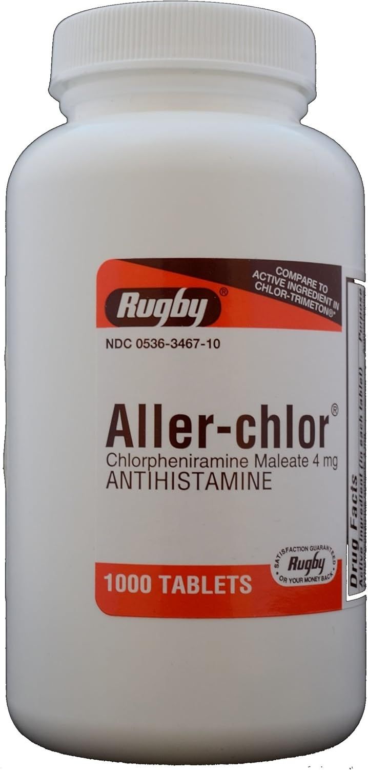 Chlorpheniramine Maleate 4mg Tablets – Antihistamine Allergy Relief 1000 Count - bottle front view