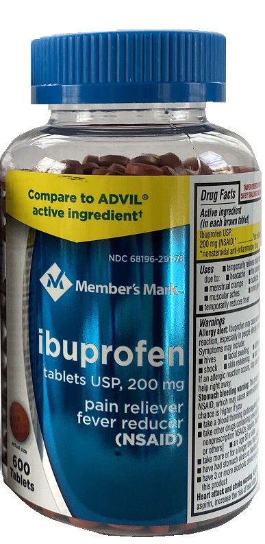 Ibuprofen 200 mg pain relief tablets 600 tablets – NSAID anti-inflammatory. Bottle front view.