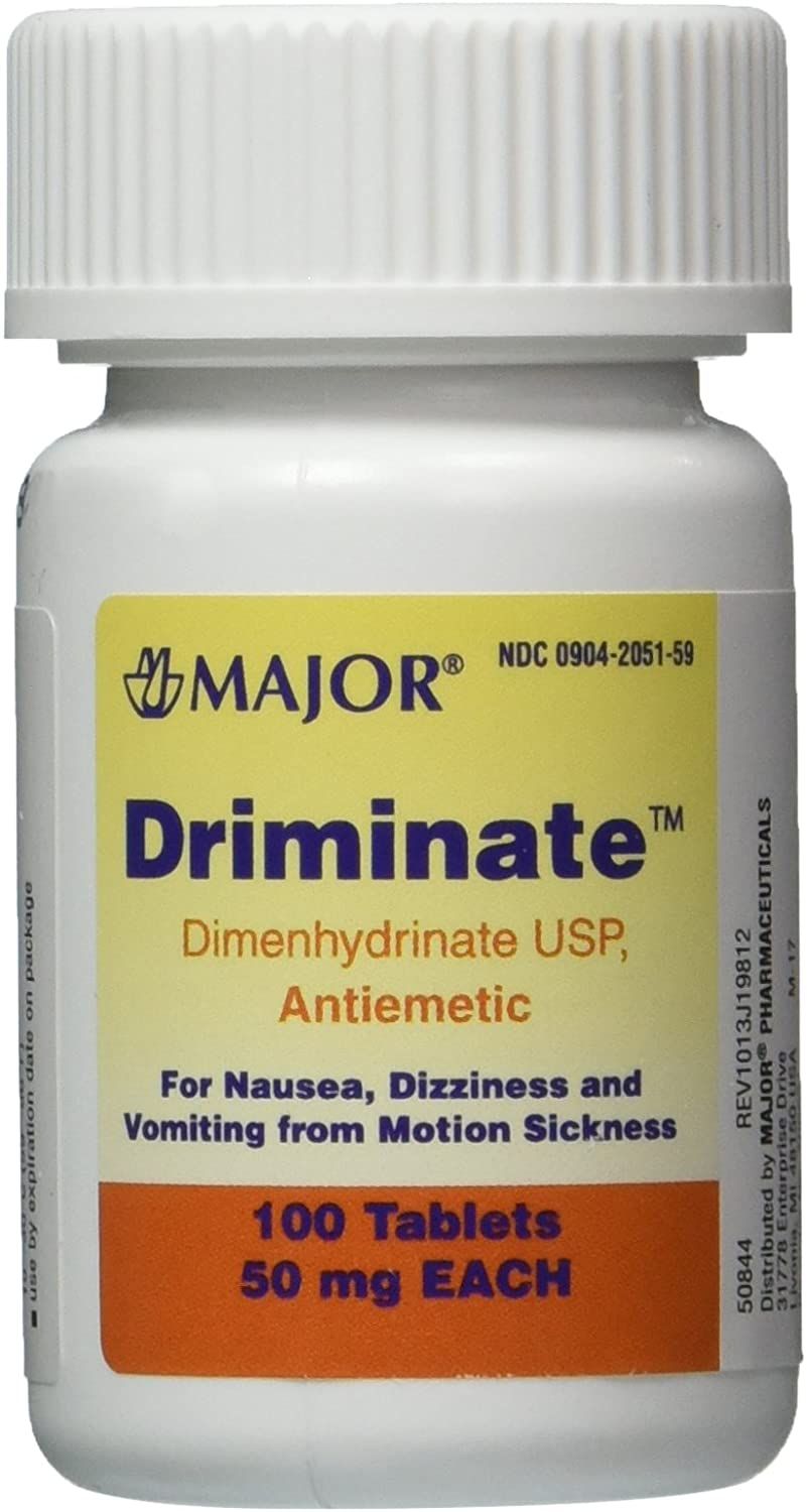 DRIMINATE Dimenhydrinate 50 mg Anti Nausea MOTION SICKNESS RELIEF 100 count