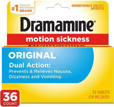 Dramamine Original Formula motion sickness relief tablets 36 tablets - packaging front view.